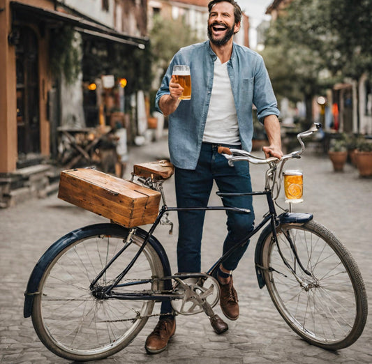 Homme Qui Fait Du Vélo Et Boit De La Bière 2 (Vue Ia)