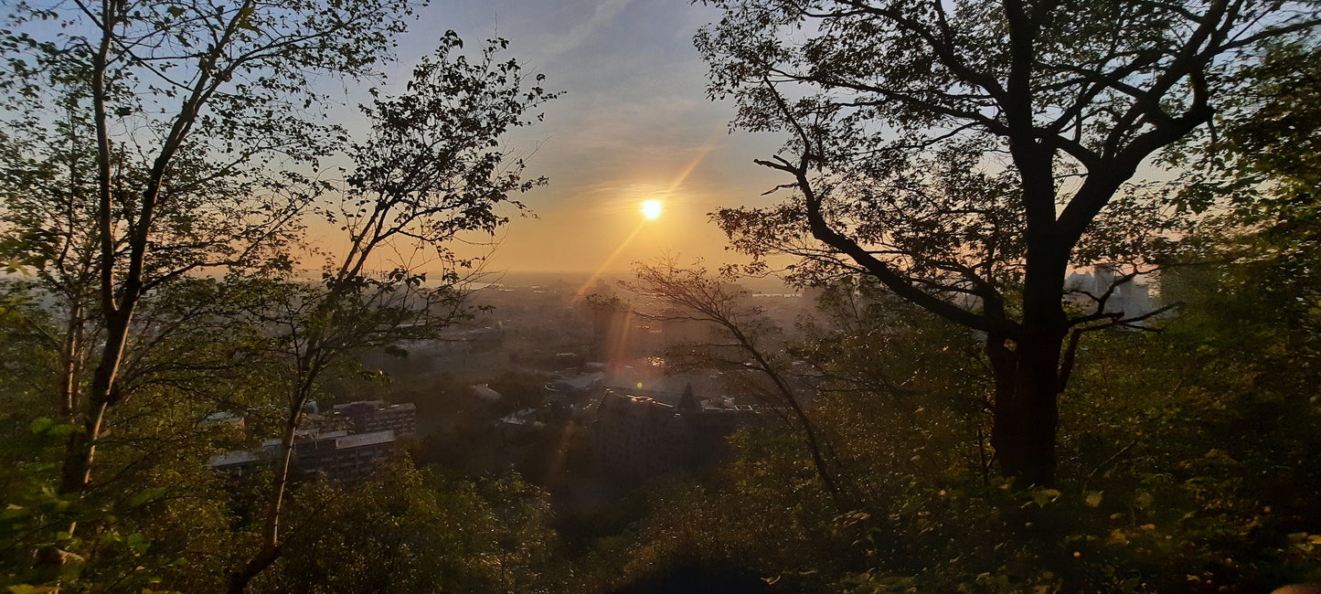 Lever De Soleil Sur Le Mont-Royal 13 Août 2021 6H35.Pont Jacques Cartier Dans Smog Montreal