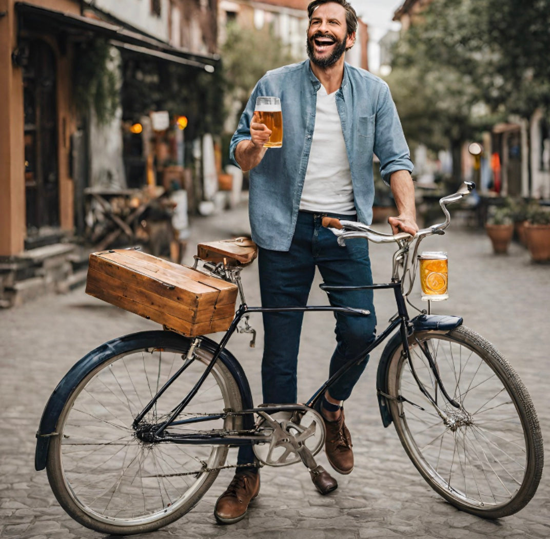 Homme Qui Fait Du Vélo Et Boit De La Bière 2 (Vue Ia)